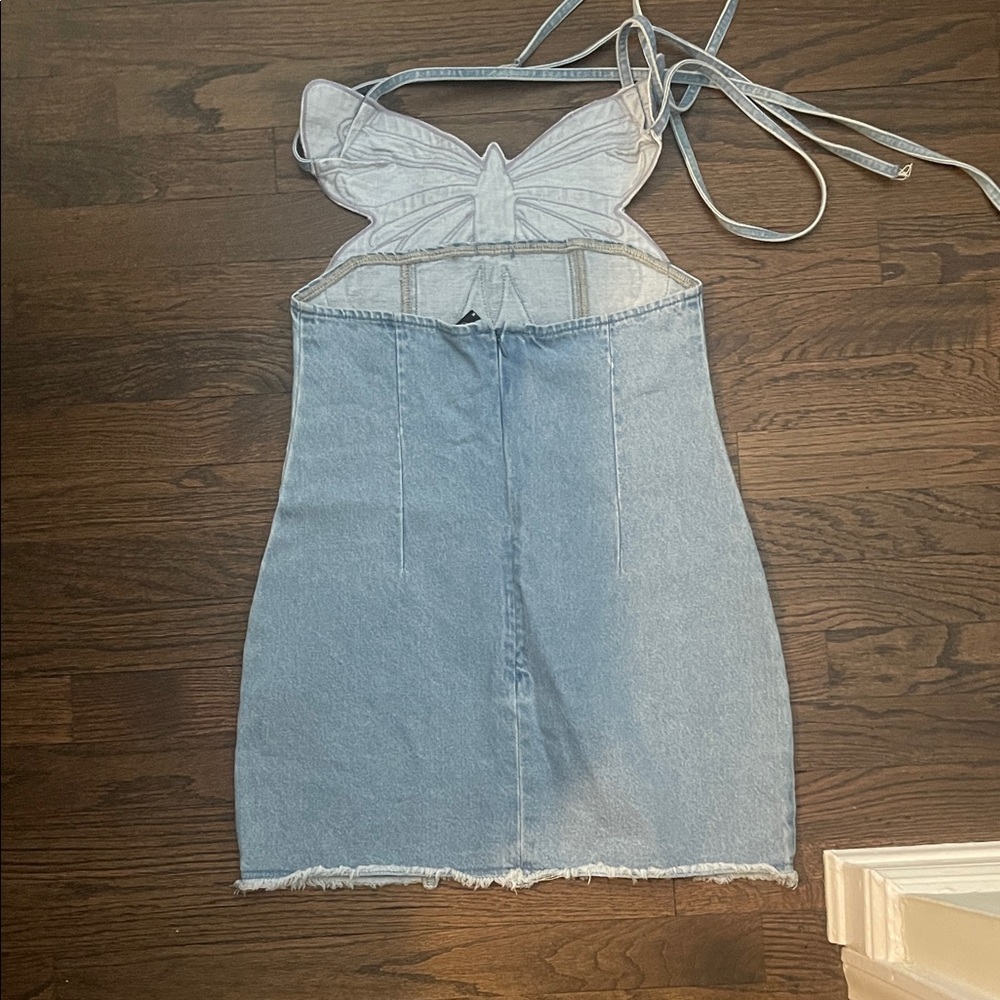 Cider Blue Denim Dress with Butterfly Design - Picture 3 of 3